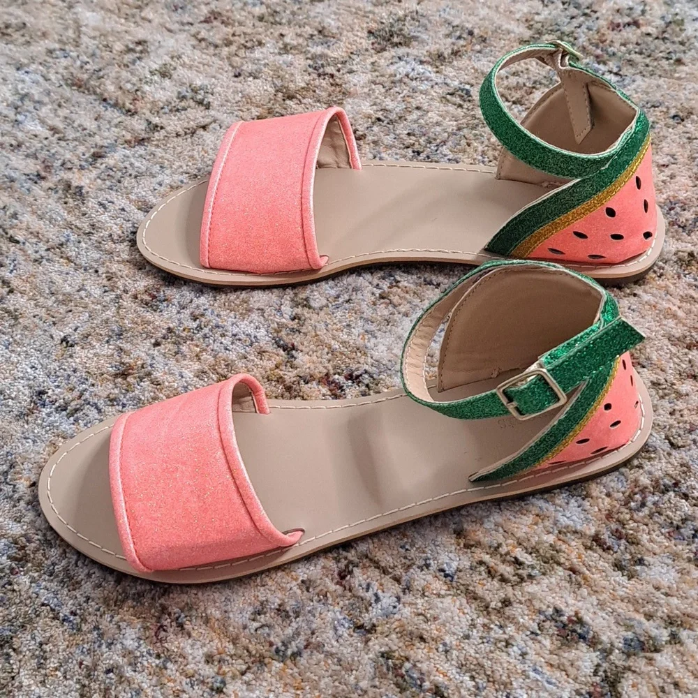 Crewcuts Girls Sandals K5 Glitter Watermelon Sparkly Straps Flats
